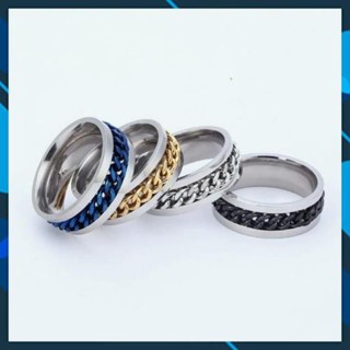Nhẫn inox phối xích xoay nam nữ nhiều màu cao cấp thép không gỉ wakaha vn khui bia