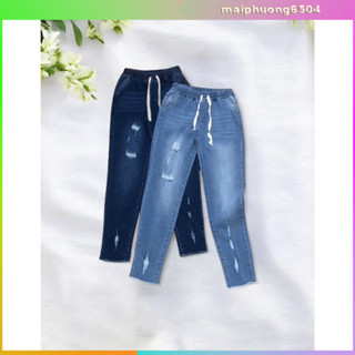 ✨ Quần Jean Nữ Ống Nhỏ Tua Lai Cào Rách - Quần Bò Nữ Dài Cạp Chun Ống Ôm Vải Co Giãn