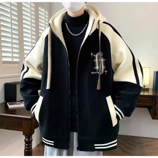 ÁO KHOÁC NỈ ZIPPER ÁO KHOÁC THU ĐÔNG NAM NỮ PHỐI MÀU THÊU CHỮ H HÀNG XỊN LUNAS FASHION Dài Tay Menswear Đen