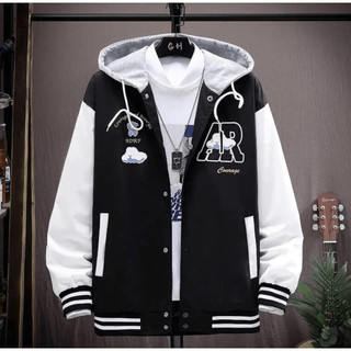  ÁO KHOÁC DÙ BOMBER HAI LỚP KẾT HỢP NÚT BẤM PHỐI NÓN NỈ DÀY DẶN IN CHỮ AR PHONG CÁCH HÀN XẺN NĂNG ĐỘNG TRẺ TRUNG Nam Mens 