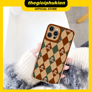 Ốp iphone - Ốp lưng iphone cạnh vuông Caro gấu nâu dành cho ip 6 đến 16promax - ng269