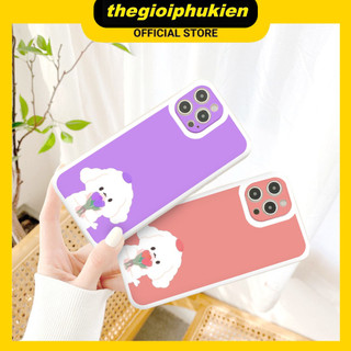 Ốp iphone - Ốp lưng iphone cạnh vuông viền camera Cún cầm hoa dành cho ip 6 đến 16promax - ng171
