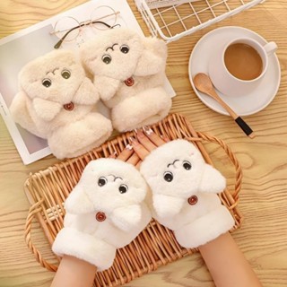 Găng tay mùa đông cute, găng tay lông nhung mềm mại, bao tay giữ ấm hình mèo hở ngón dễ thương