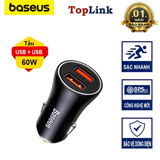 Tẩu Sạc Nhanh Trên Ô Tô Baseus Công Suất 60w Cổng Type C Và USB A Tương Thích Xiaomi Iphone Huawei Samsung