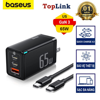  Củ Sạc Nhanh Baseus GaN3 GaN5 65W Quick Charge 4.0 3.0 Type C PD USB Cho Laptop iPhone 13 Pro Max Samsung Xiaomi 