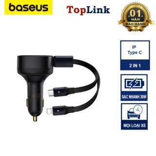 Tẩu Sạc Ô Tô Kèm Cáp Sạc Nhanh PD Type-C Baseus 2-in-1 công suất  30W Cho IP 12 13 14, Honor , Xiaomi, SS