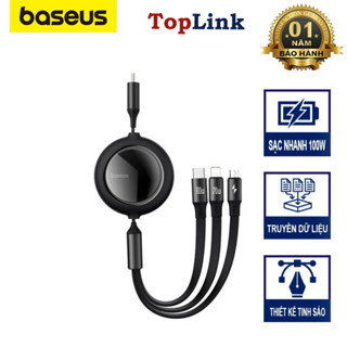  Cáp Sạc Nhanh Dây Rút 3 Đầu 100w Baseus CAMJ010201 Cổng Type C ra Micro,Type C Táo Sạc Nhanh Cho Điện Thoại LapTop 