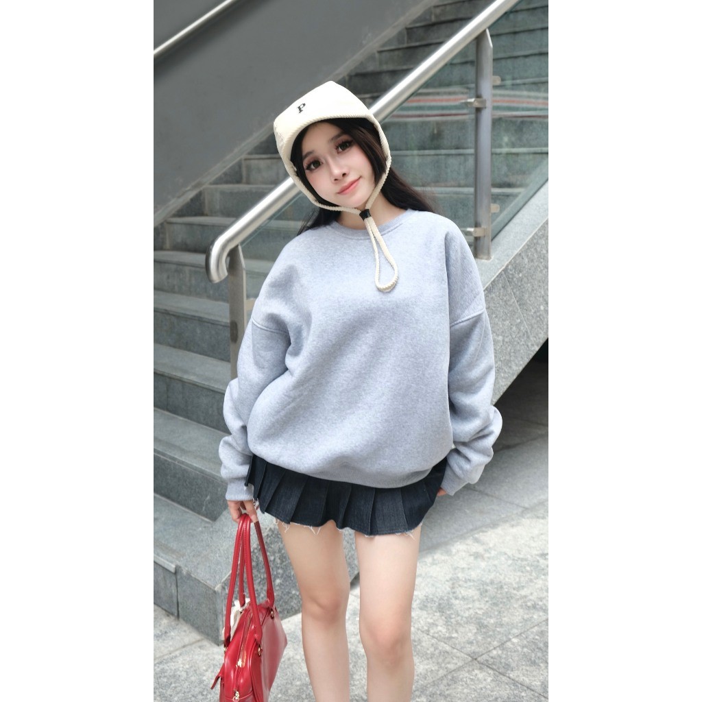 Áo Sweater Nỉ Bông Trơn Nowwear Tay Phồng Form Boxy Dày Dặn Nam Nữ Unisex | BigBuy360 - bigbuy360.vn