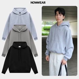 Áo khoác hoodie chui nỉ bông trơn form Boxy Nowwear Unisex Nam Nữ , mũ 2 lớp Women Đen