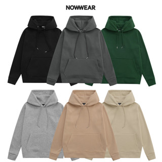 Áo Hoodie trơn tag cao su Nowwear chất Nỉ Bông Unisex form rộng mũ 2 lớp