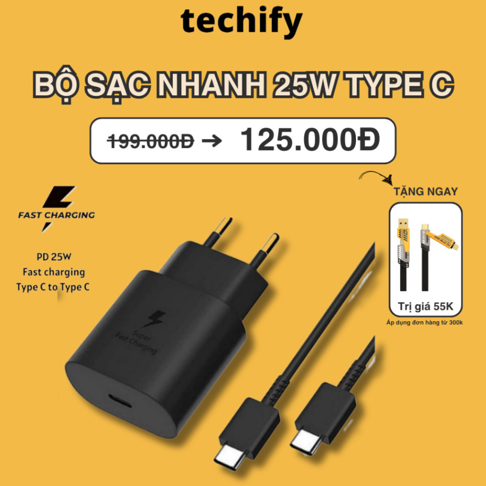 Bộ Củ Cáp Sạc Nhanh 25W TypeC To TypeC Cho các dòng Máy chân cắm typeC bảo hành 6 tháng . PKSAIGON