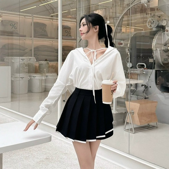 H2STORE - SET ÁO SƠ MI  PHỐI CHÂN VÁY XẾP LY VIỀN - A05698