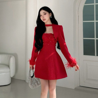 H2STORE - ĐẦM CÚP NGỰC ĐÍNH HOA PHỐI ÁO KHOÁC CROPTOP - J05366