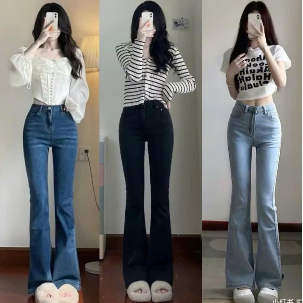 Quần bò jean nữ ống loe co giãn jeans cạp cao cao cấp jeanshop_0603 22475084952