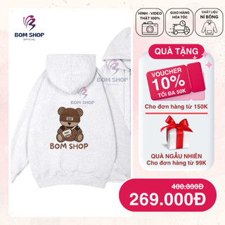 Áo Khoác Nỉ Hoodie Zip HAPPY Gấu Nâu Form Rộng Nữ BOM SHOP