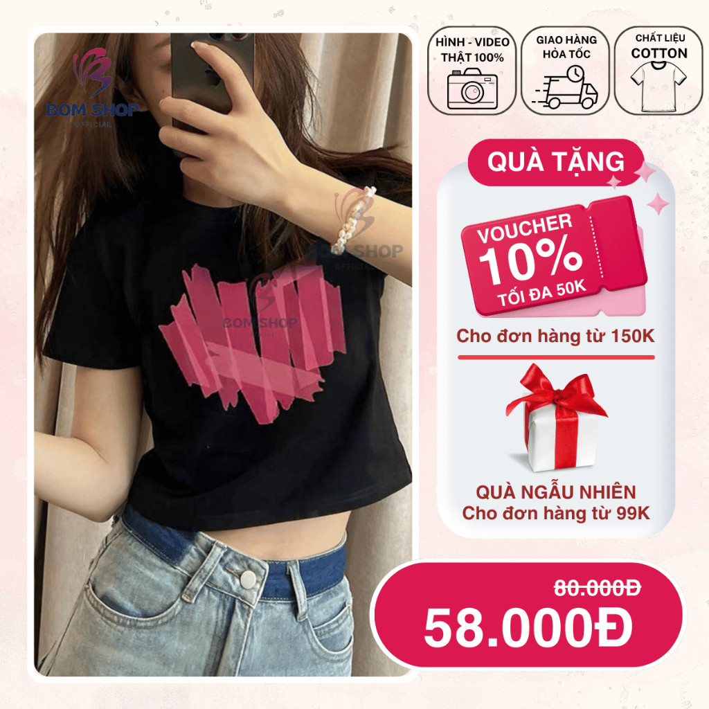 Áo Croptop Tim Đỏ Ôm Body Chất Thun Borip