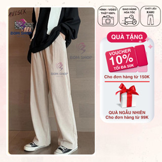 Quần Ống Rộng Nữ Nhung Tăm Bom House Quần Dài Ống Suông Cạp Chun Lưng Cao Phối Dây Rút Trendy