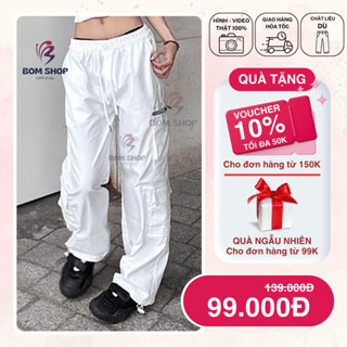 Quần Dài Ống Rộng Kaki Túi Hộp Cạp Cao Lưng Chun Bo Chân Phối Dây Rút Nam Nữ Unisex