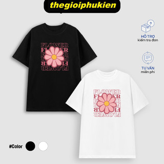 Áo phông nam nữ unisex form vừa Pink flower, áo thun tay ngắn cổ tròn cotton mềm mát - ta/tb2026