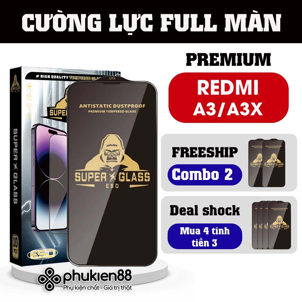 Kính cường lực Redmi A3 / A3x dán full màn, miếng dán bảo vệ điện thoại