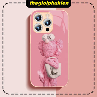 Ốp lưng iphone mặt kính viền hồng Gấu nghệ thuật dành cho ip 6/7/8/plus/x/xr/xs/11/12/13/14/15/pro max - kx2008