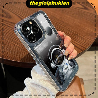 Ốp lưng iphone trong suốt siêu dày Phi Hành Gia viền vuông nút bấm kim loại dành cho ip 6 đến 16promax - sd2526