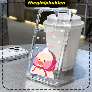 Ốp lưng iphone trong suốt siêu dày vịt hồng cute viền vuông nút bấm kim loại dành cho ip 6 đến 16promax - sd2524