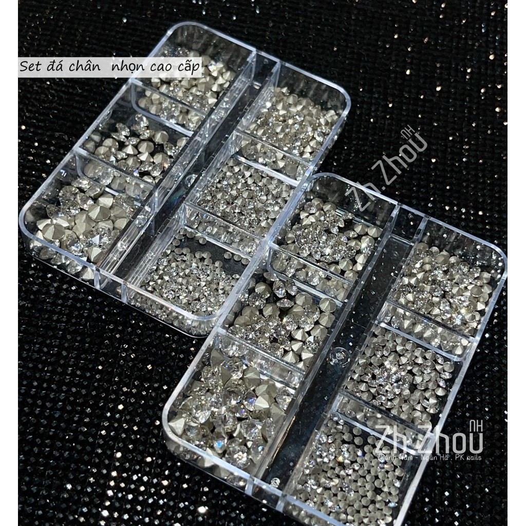  Đá chân nhọn cao cấp,Khay Đá Chân nhọn K9 giả Úc Siêu sáng Đính móng đá k9 chân bằng 16 khía đá trắng 16 khía 
