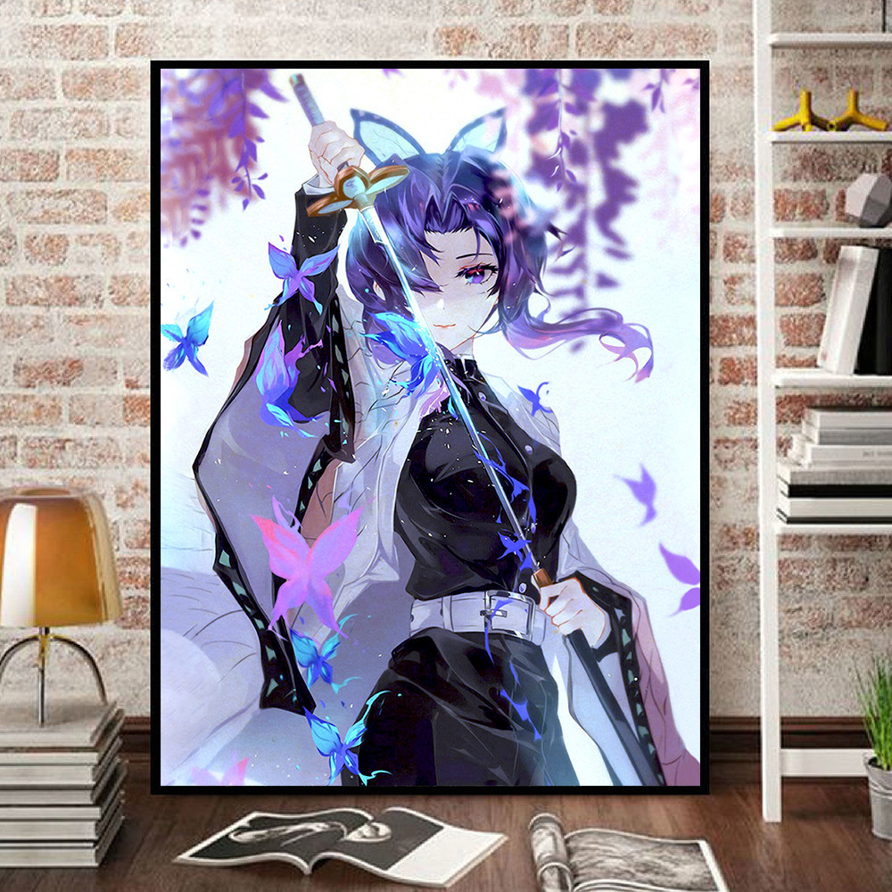 ACANDYL Tranh Tô Màu Theo Số DIY 20x30cm Có Khung – Kanae Kocho & Bướm Demon Slayer, Tranh Anime Can