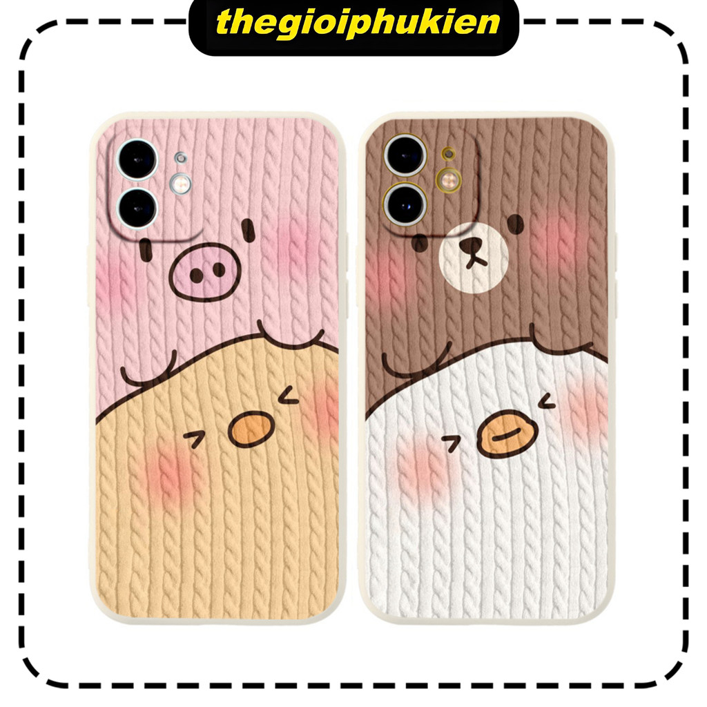 Ốp điện thoại iphone heo và gấu cạnh vuông cho ip 6plus/6s/7/7plus/8/8plus/x/xs/11/12/pro/max/plus/p