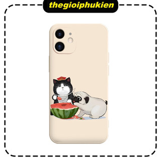 Ốp lưng iphone cạnh vuông bảo vệ camera mèo và cún dành cho ip 6 đến 14promax - e6389