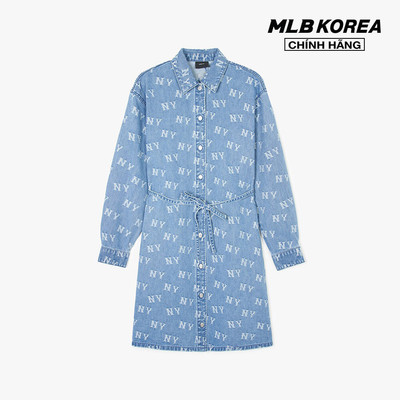 MLB - Đầm sơ mi denim cổ bẻ tay dài Classic Jacquard Monogram_3FDDM0141-50BLL