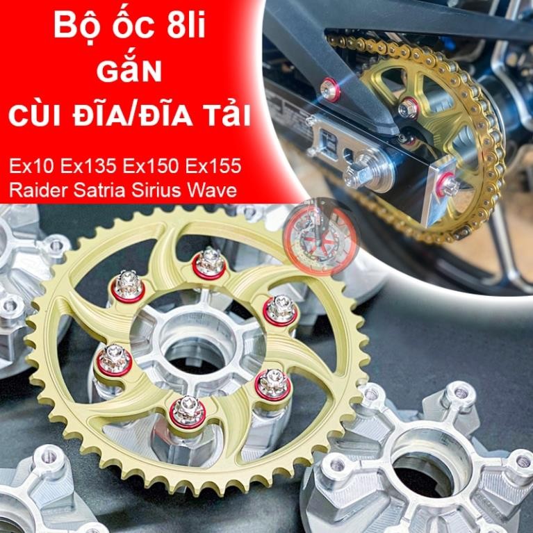 Bộ ốc 8li gắn cùi đĩa/đĩa tải TẶNG kèm long đền đỏ (Ốc 8li inox 304)