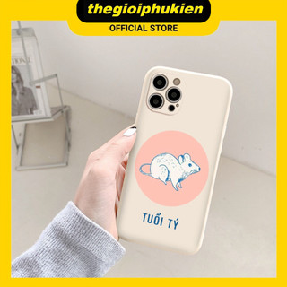 Ốp iphone - Ốp lưng iphone cạnh vuông bảo vệ camera 12 con giáp tuổi Tí nền kem dành cho ip 6 đến 14promax - ng464