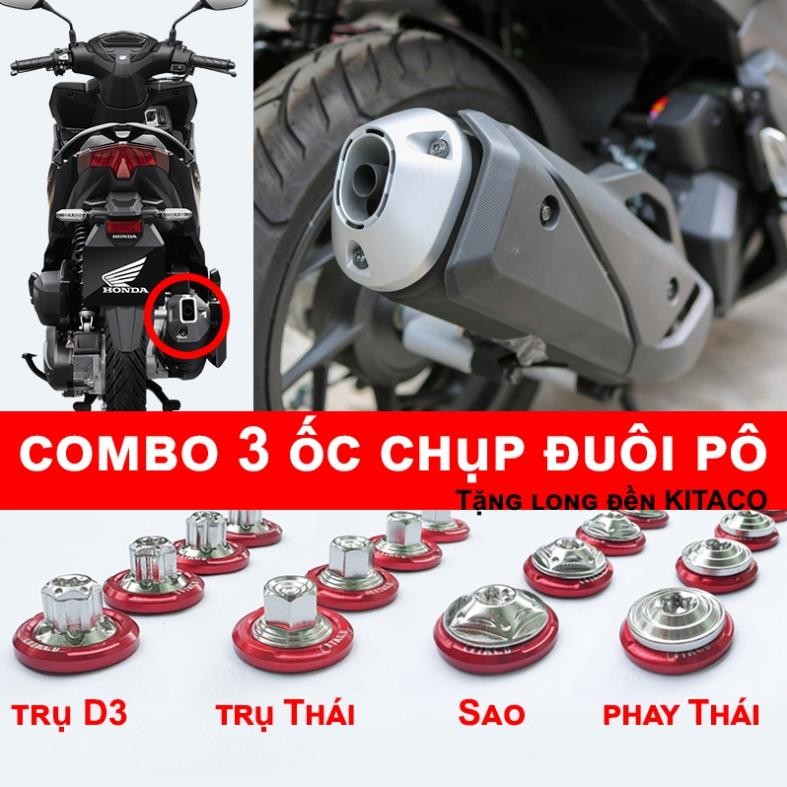 BỘ 3 ỐC Chụp Đuôi Pô Vario Ex Win.... Tặng long đền KITACO
