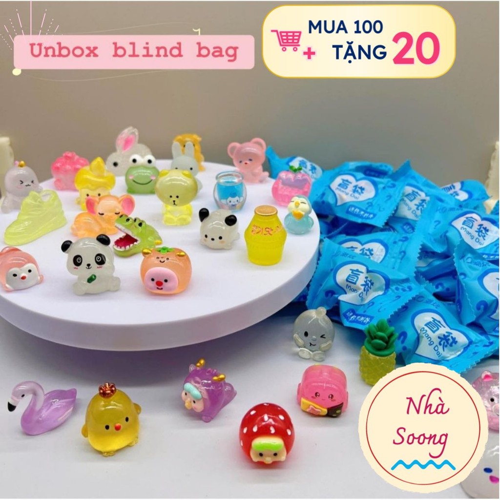 Combo 100 Túi mù mini mẫu dạ quang, túi kẹo bóc quà bí mật mẫu dạ quang, blind bag kẹo bóc quà test nhân phẩm cho bé