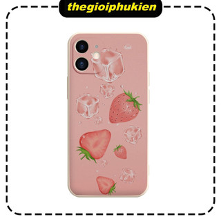 ỐP IPHONE cạnh vuông nước dâu cute ip 7 8 Plus 6 6s Plus 11 13 12 14 Pro MAX XR X XS MAX - e7113