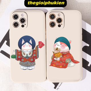 Ốp iphone - Ốp lưng iphone cạnh vuông bảo vệ camera Cặp đôi mèo đón tết dành cho ip 6 đến 16promax - ng495