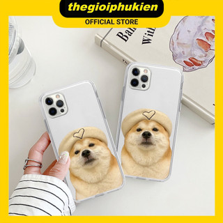 Ốp iphone - Ốp lưng iphone trong suốt cạnh vuông bảo vệ camera cún đội mũ trái tim dành cho ip 6 đến 16promax - u117