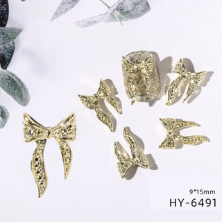Charm nail, phụ kiện thời trang tô điểm móng tay, charm nơ vàng bạc (6491-6494)