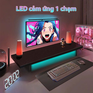 Kệ để màn hình máy tính LED TOPV sạc không dây USB bàn giá đỡ màn hình kê PC gỗ trắng home