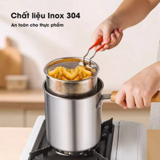 ( Dùng được bếp từ) Nồi Chiên Ngập Dầu Bằng Thép Không Gỉ 304, Có Lưới Lọc Tiết Kiệm Dầu Siêu Tiện Lợi