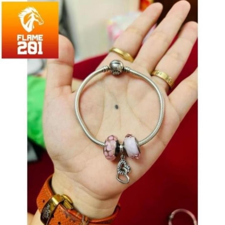 Vòng tay bạc 925 & 3 charm bạc Hãng GLAMULET ( Vừa với Charm Pandora)