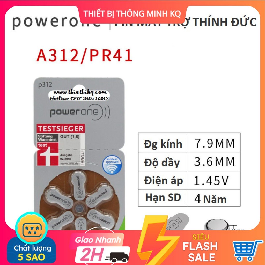 Pin máy trợ thính Power one P312 A312 PR41 zine Đức