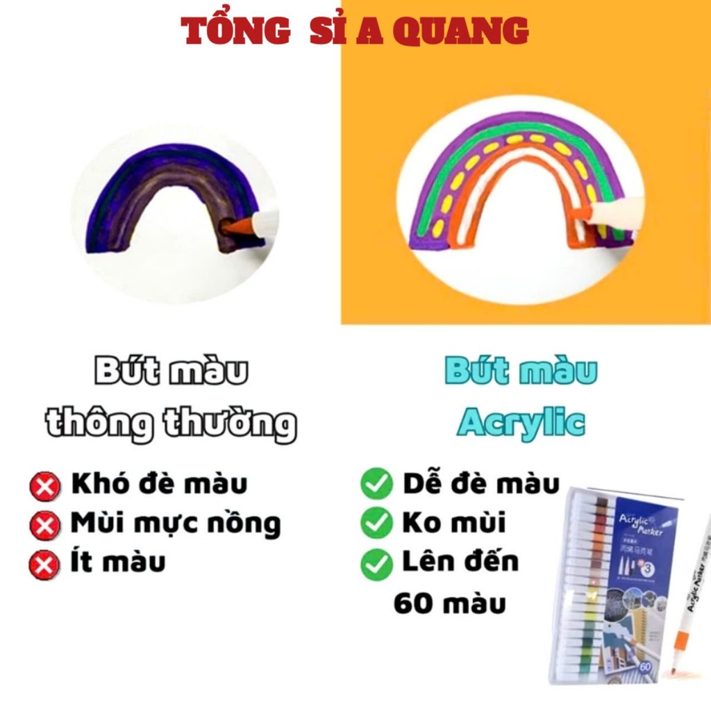 BỘ 60 MÀU ACRYLIC , SET 60 Bút Màu Acrylic Marker Cao Cấp Bút Sơn Acrylic Chống Nước Vẽ Trên Mọi Chấ