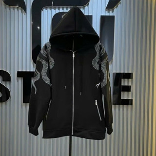 Áo Khoác Philipp Plein Phối In Hình Rắn Hai Vai. Áo Hoodie Zip Philipp Plein Phối Hình Rắn Sau Lưng.