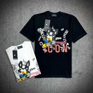 MớiÁo Thun DSQ Nam Nữ Hình Cún Vải Conton Cao Cấp, Áo Phông DSQ ICON Boy Phố Hai màu Đen Trắng Phong Cách Boy Phố