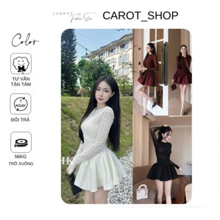 VN48 ( có bigsize ) Đầm cổ cao tay dài dáng xoè tiểu thư sang chảnh by CarrotStore ( kèm quần bảo hộ )