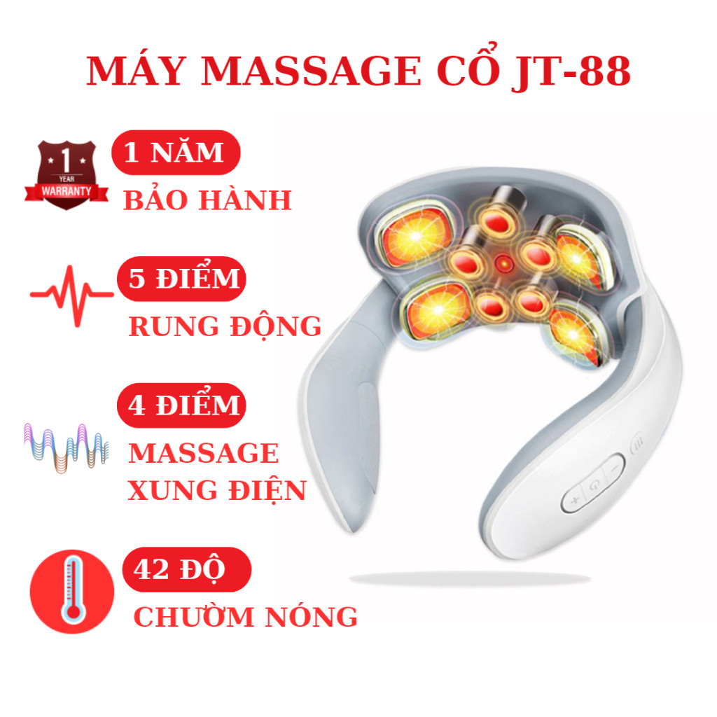 Máy massage cổ vai gáy JT88 có từ xa rung động cao cấp, có chườm nóng 42 độ C