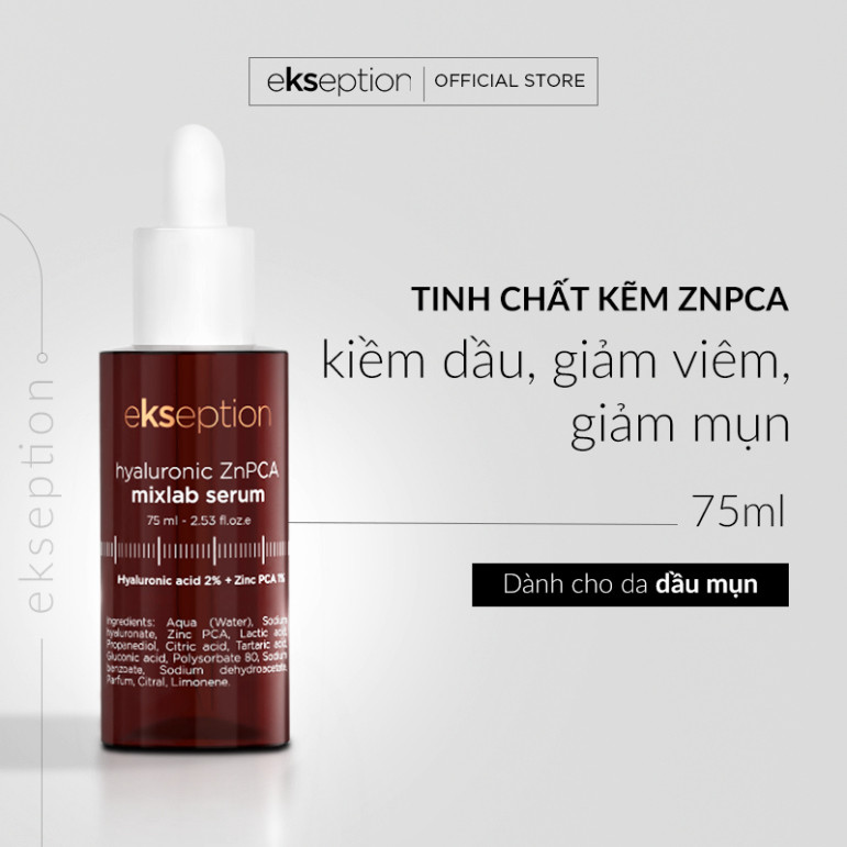 Serum kẽm Ekseption Hyaluronic ZnPCA, HA + 1% ZnPCA giảm mụn, kiềm dầu 75ml